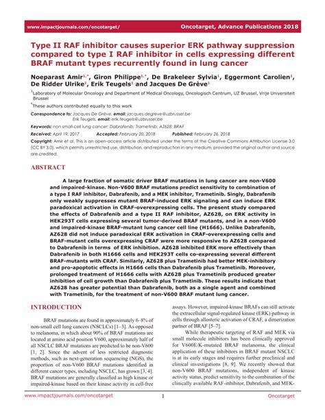 (PDF) Type II RAF inhibitor causes superior ERK pathway suppression ...