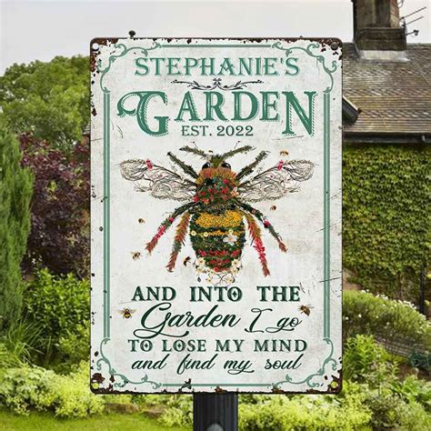 Personalized Bee Garden Sign, Bee into the garden Vintage Metal Signs ...