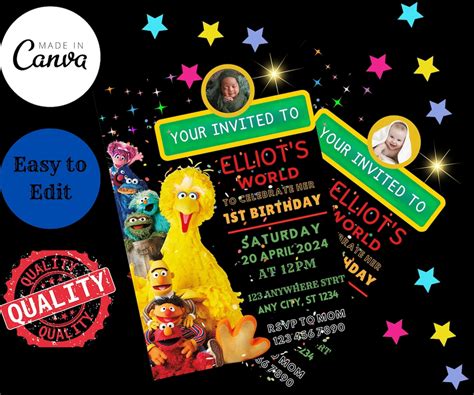 Editable Sesame Street Birthday Invitation Birthday Invitations Personalize Editable Printable