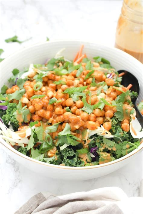 Crunchy Chickpea Kale Salad With Peanut Ginger Dressing This Savory Vegan