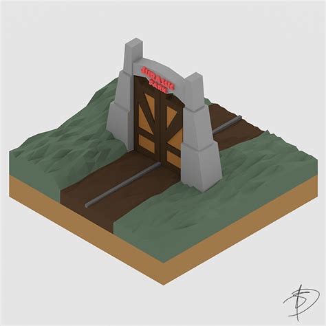 Jurassic Park Gates Low Poly Isometric By Xcontrastx On Deviantart