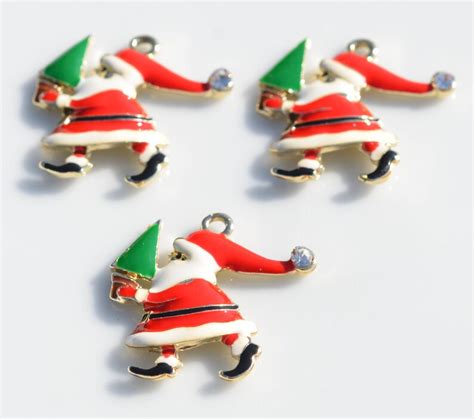 Santa Claus Red And White Enamel Charms Gc Etsy