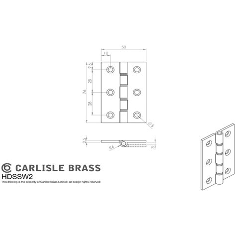 Carlisle Brass 76mm Double Stainless Steel Washered Brass Butt Hinge