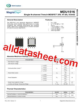 MDU1516 Datasheet(PDF) - MagnaChip Semiconductor.