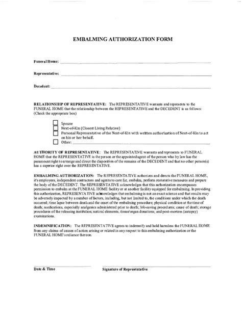 Fillable Online EMBALMING AUTHORIZATION FORM Mountain View Funerals