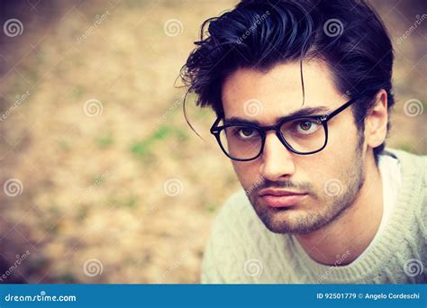 Close Up Portrait Of A Handsome Young Man With Glasses Stock Image