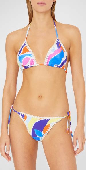 Milly Cabana Painted Bloom Crochet Trim Triangle Bikini Top