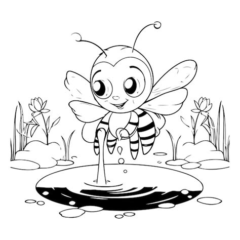 Premium Vector Cute Cartoon Bee In Puddle Vector Illustration For