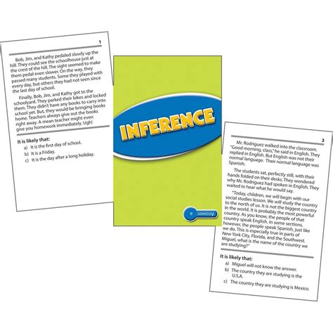 Blue Level Inference Reading Comprehension Practice Cards By Edupress