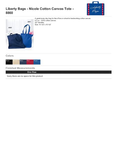 Liberty Bags 8860 Nicole Cotton Canvas Tote 248 Bags
