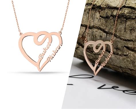 Double Heart Name Necklace I Dear Necklace I 2 Name Necklace I Etsy