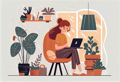 Premium AI Image Girl With Laptop Sitting On The Chair Freelance Or