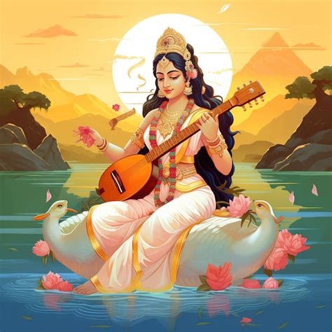 Premium Photo Saraswati Devi Goddess Happy Vasant Panchami Indian