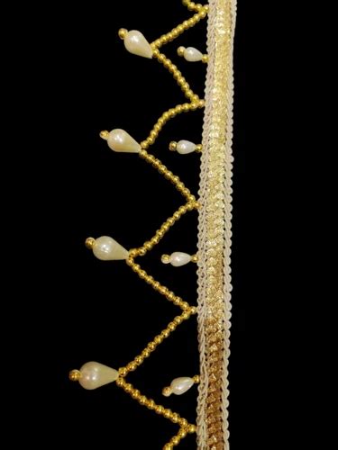 Golden And White Beads And Polyester Beaded Hanging Dupatta Lace At Rs