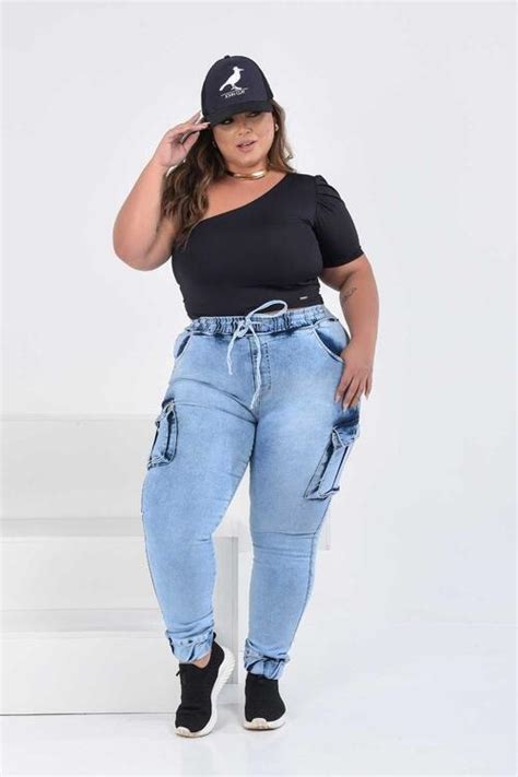 Comprar Calça Jeans Feminina Jogger Plus Size Cintura Média Bolso