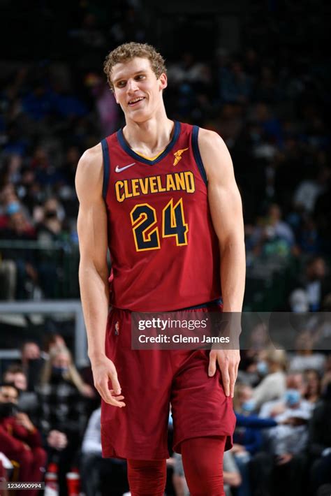 Lauri Markkanen of the Cleveland Cavaliers smiles during the game ...