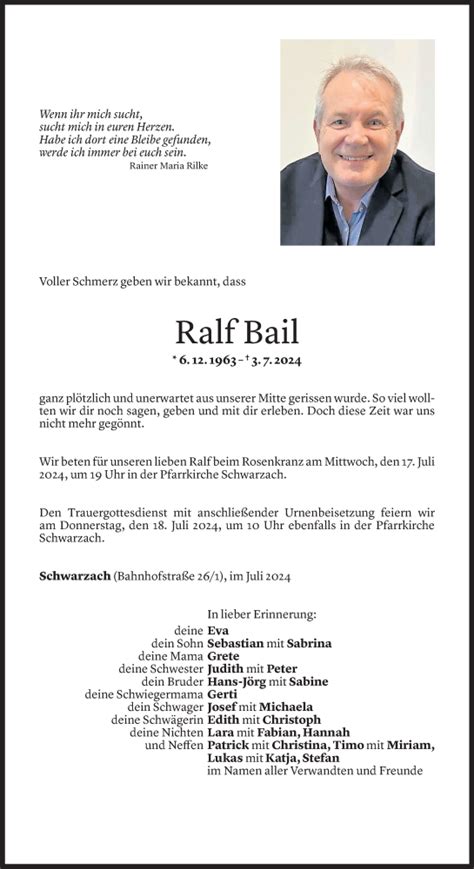 Todesanzeigen Von Ralf Bail Todesanzeigen Vorarlberger Nachrichten