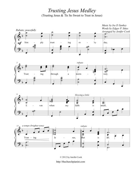 Trusting Jesus Medley Arr Jenifer Cook By Ira D Sankey Sheet Music