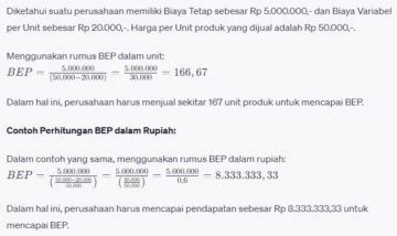 Cara Menghitung BEP Break Even Point Dan Contoh Soal