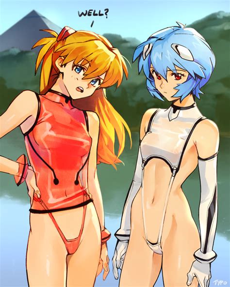 Rule 34 2girls Asuka Langley Sohryu Blue Eyes Blue Hair Breasts Clothing Female Female Focus