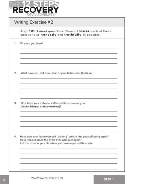 Step Worksheet Na Step One Worksheet