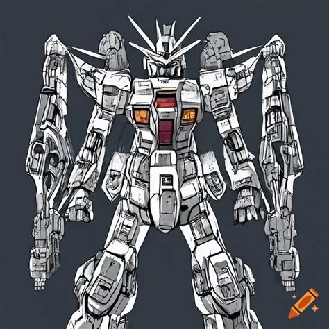 Detailed Pen And Ink Illustration Of A Gundam With Weapons On Craiyon