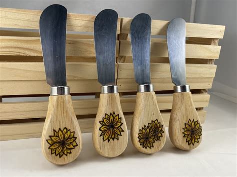 Sunflowers Wood Burned Cheese Knives Set Of Shop Iowa