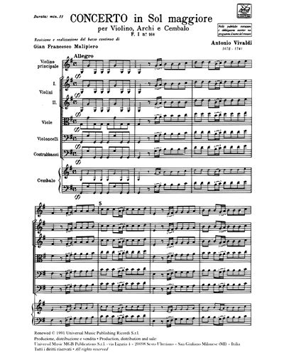 Concerto In Sol Maggiore Rv 302 F I N 168 Tomo 358 Full Score Sheet