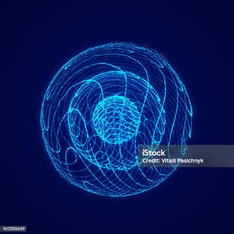 파란색 배경에 입자의 곡선이 있는 구입니다 빛나는 선을 뒤틀고 있습니다 글로벌 네트워크 연결 미래 지향적 인 기술 스타일 3d