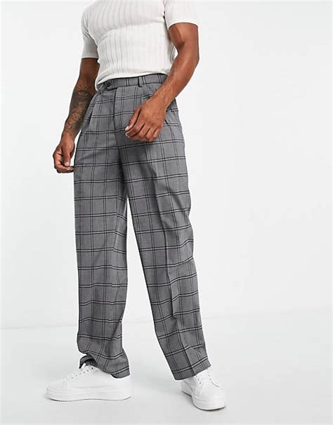 Asos Design Smart Wide Leg Trousers In Grey Window Check Asos