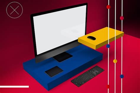 premium photo abstract pc left side  red background