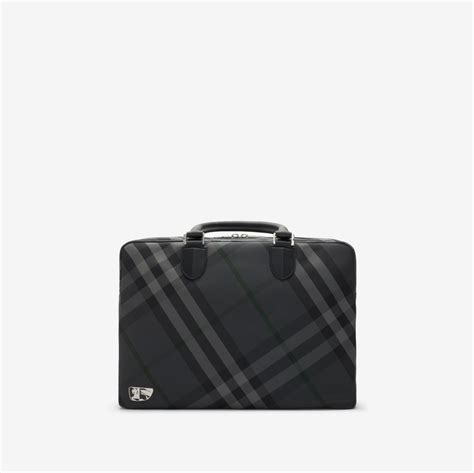 Grid Check Briefcase In Charcoal Men Nylon Burberry® Official