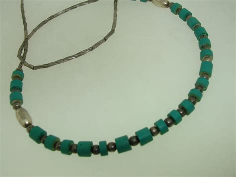 Vintage Southwestern Twisted Liquid Silver Turquoise Tube Bead