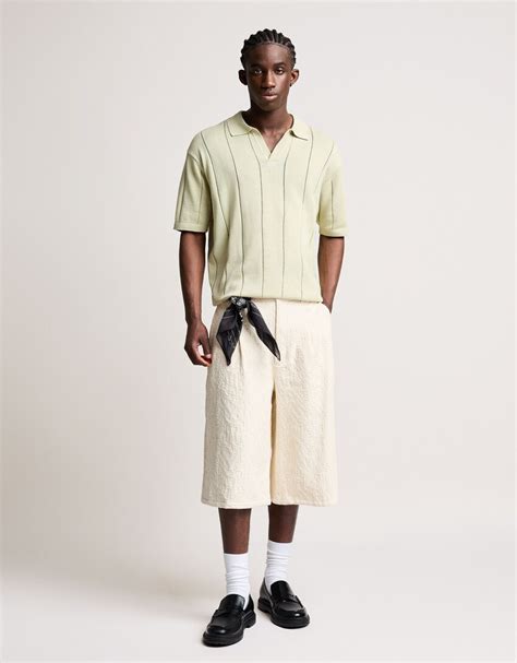 Textured Wide Leg Bermuda Jorts Men Bershka