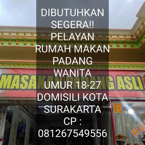 Lowongan Kerja Pelayan Wanita Rumah Makan Padang INFO LOKER SOLO