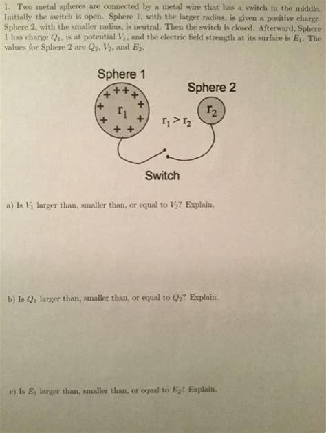 Solved 1 Two Metal Spheres Are Connected By A Metal Wire Chegg