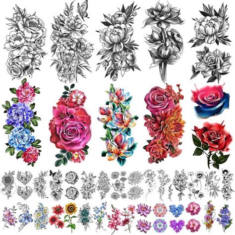 40 Vellen Waterdichte Tijdelijke Tattoos Grote Bloemen Collectie