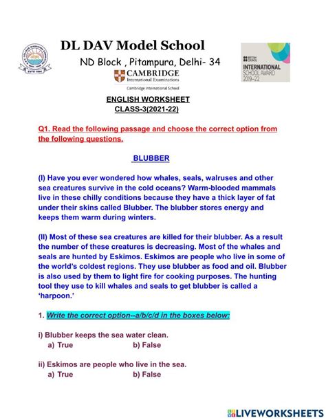 Class 3 Worksheet Worksheet Live Worksheets