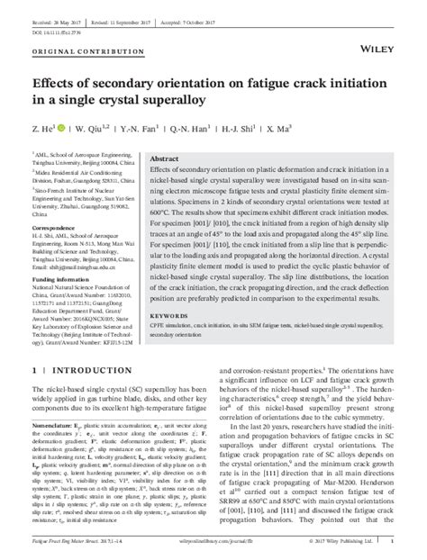 Pdf Effects Of Secondary Orientation On Fatigue Crack Initiation In A Single Crystal Superalloy