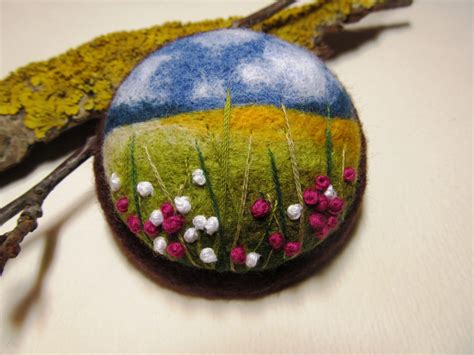 Needle Felted Brooch With Embroiderywool Felt By Feltaccessories