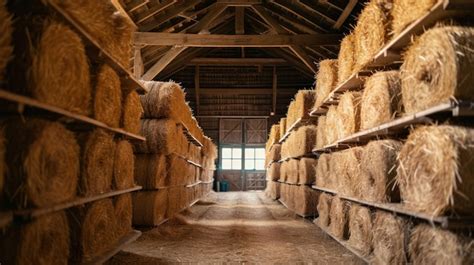 Premium Photo Shot Of A Barn Loft Filled With Neatly Stacked Straw Bales