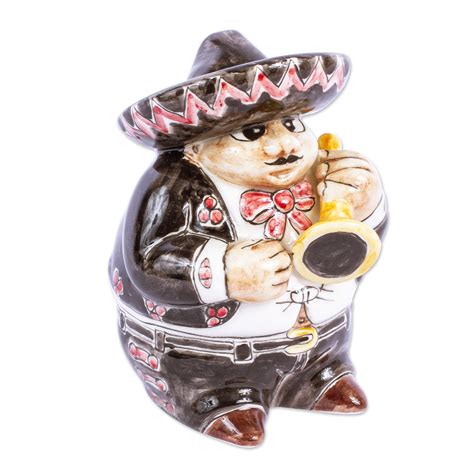 Mexican Handcrafted Ceramic Mariachi Trumpet Bank - Mariachi Trumpet ...