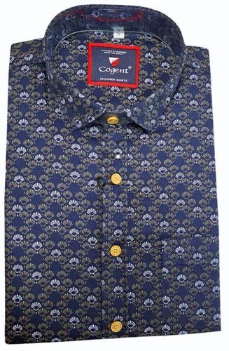 Mens Blue Printed Cotton Shirt Casual Full Sleeves At Rs 415 In Kanpur