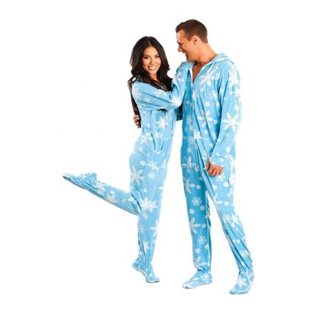 Blue Snow Flake Printed Adult Footed Pajamas