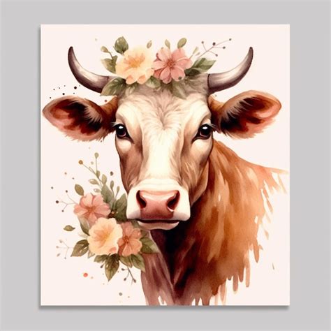 Il Y A Une Vache Avec Une Couronne De Fleurs Sur Sa Tête Ai Générative