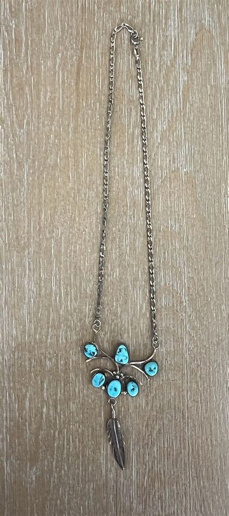 Silver Turquoise Necklace Native American Sterling Gem