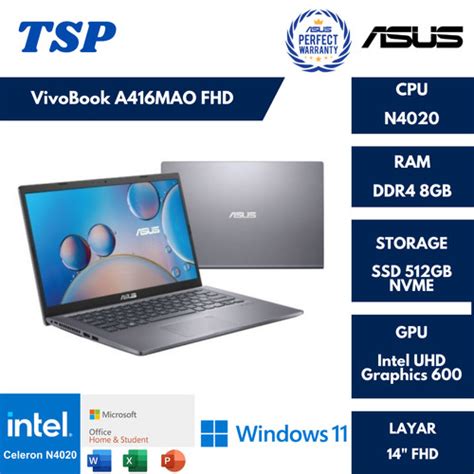 Jual ASUS VivoBook A416MAO FHD Intel Celeron N4020 8GB 512GB 14 WIN11