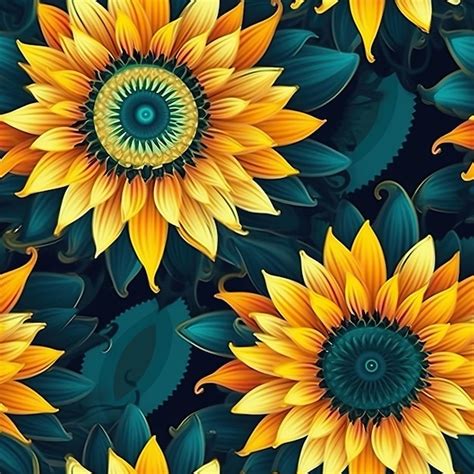 Premium Ai Image Sunflower Seamless Pattern With Geometric Shapes Ai