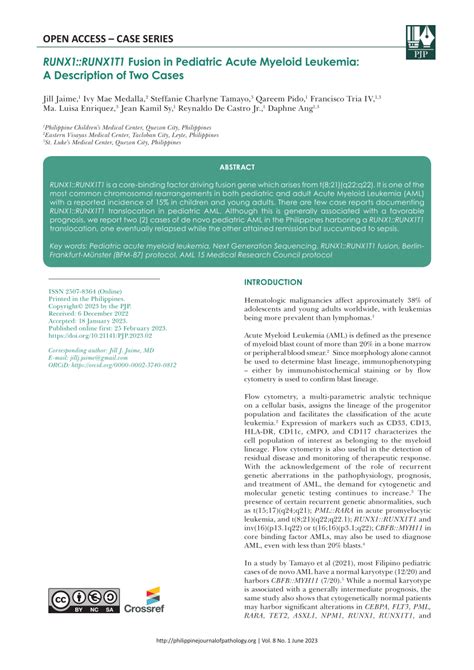 Pdf Runx1runx1t1 Fusion In Pediatric Acute Myeloid Leukemia A