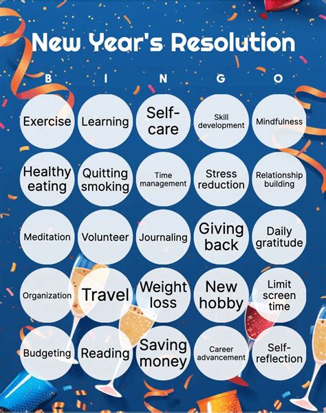 New Years Resolution Bingo Printable And Customizable Bingo Card Creator